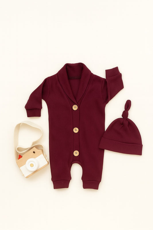 Thermal Knit Set with Optional Embroidered Hat | Burgundy