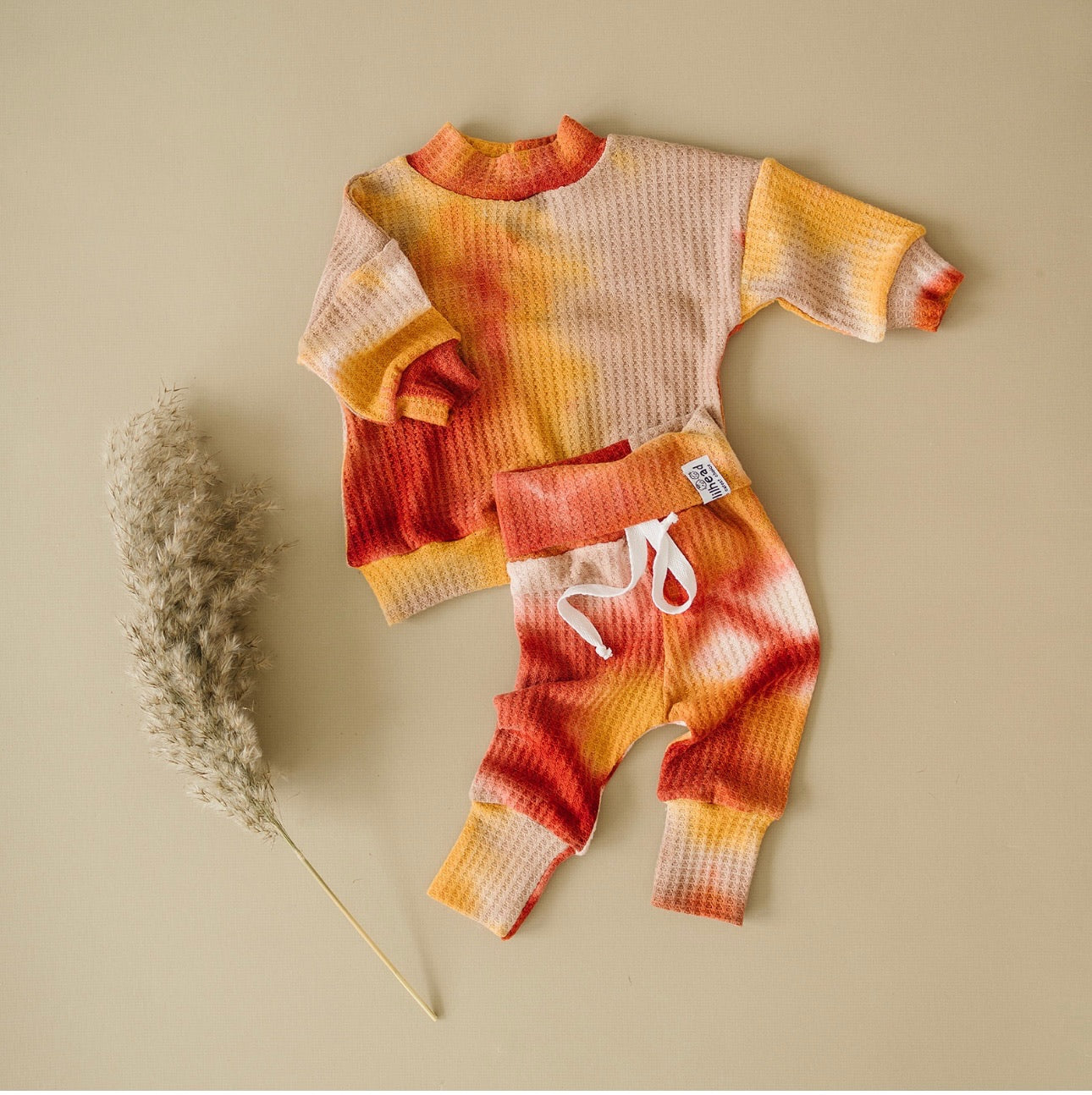 Oversized Waffle Lounge Set | Orange/Mocha Tie-Dye