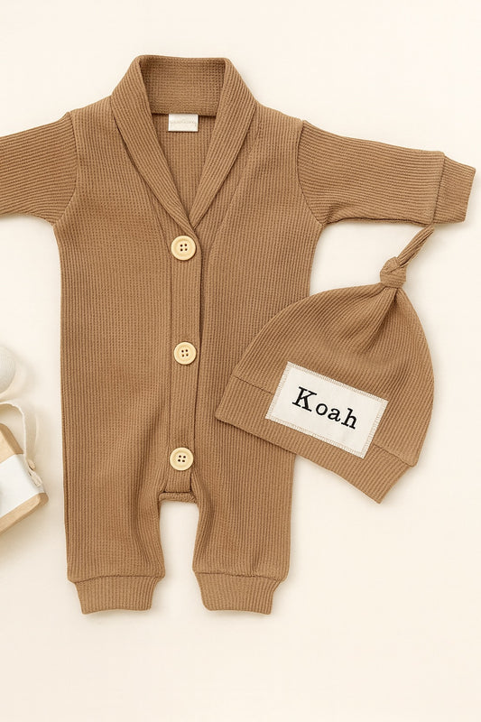 Thermal Knit Set with Optional Embroidered Hat | Brown