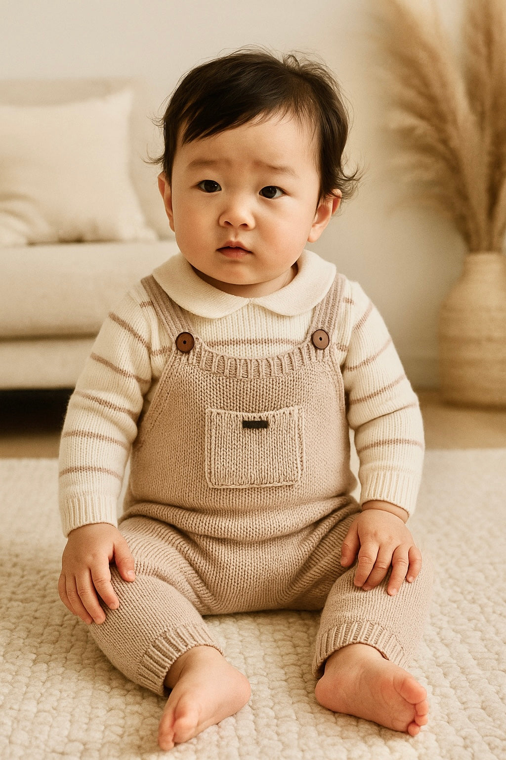 Mocha Knit Suspender Set – 100% Cotton Two-Piece