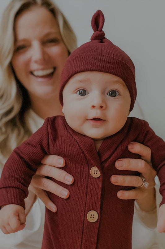 Thermal Knit Set with Optional Embroidered Hat | Burgundy