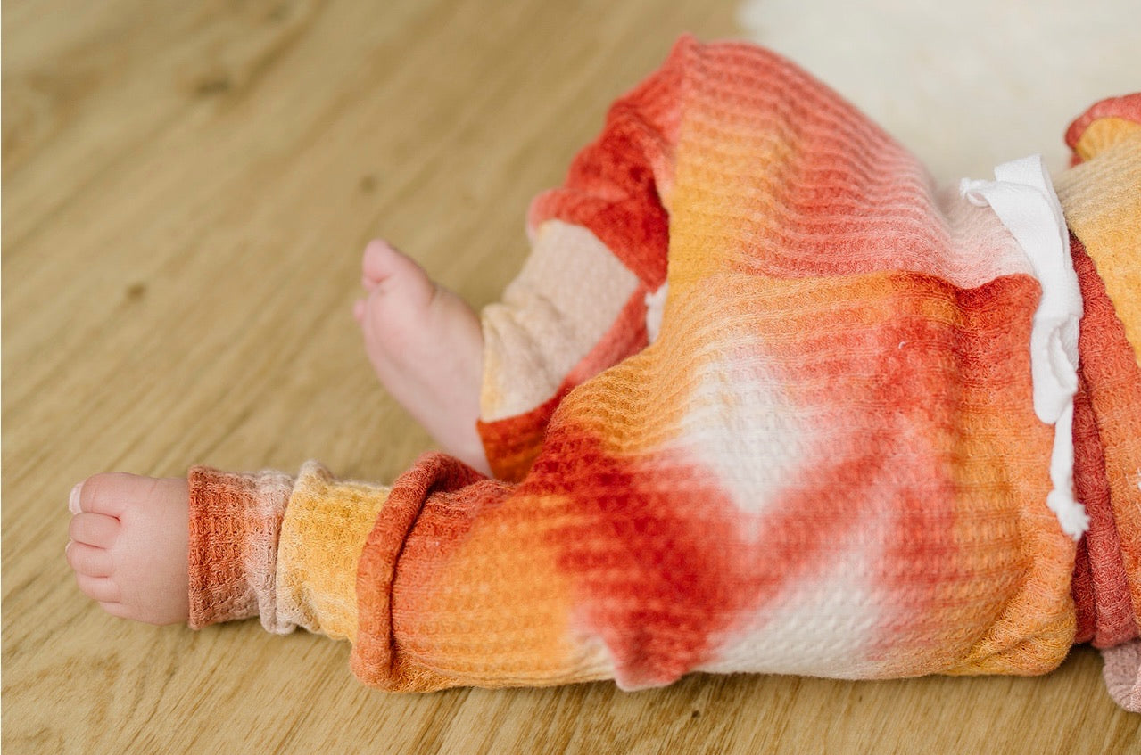 Oversized Waffle Lounge Set | Orange/Mocha Tie-Dye