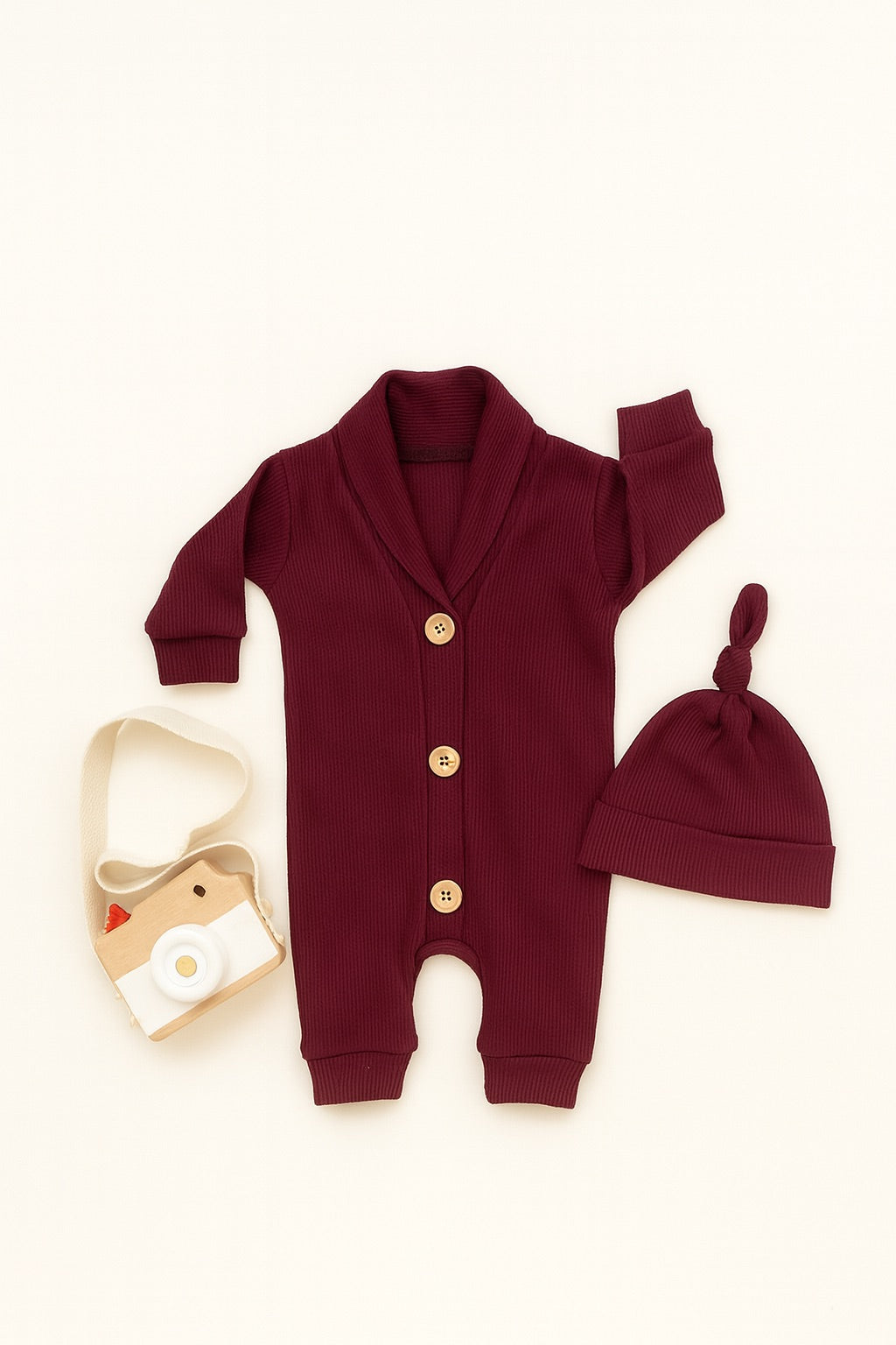 Thermal Knit Set with Optional Embroidered Hat | Burgundy