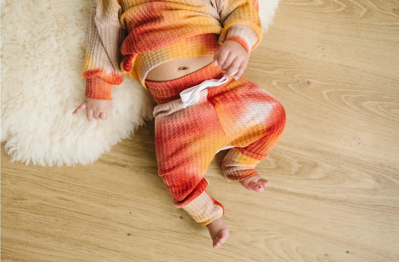Oversized Waffle Lounge Set | Orange/Mocha Tie-Dye