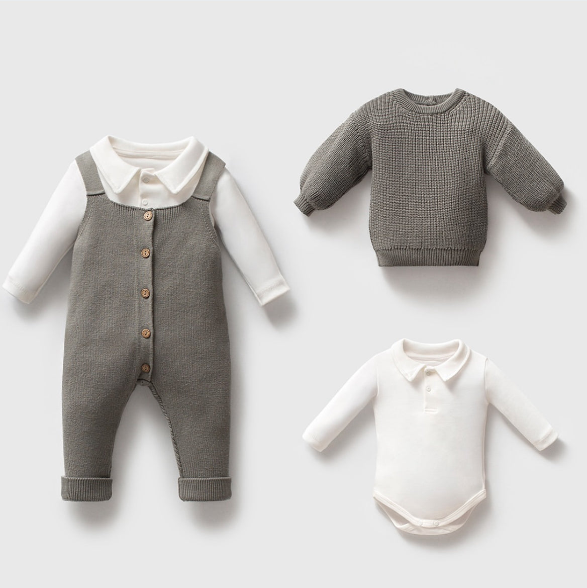 3 PIECES SET KNIT SUSPENDERS OVERALLS | Gray