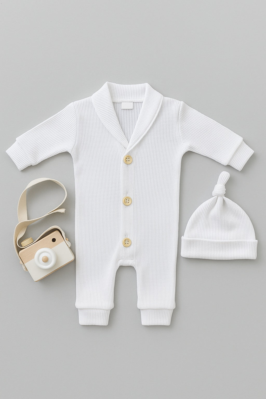 Thermal Knit Set with Optional Embroidered Hat | White
