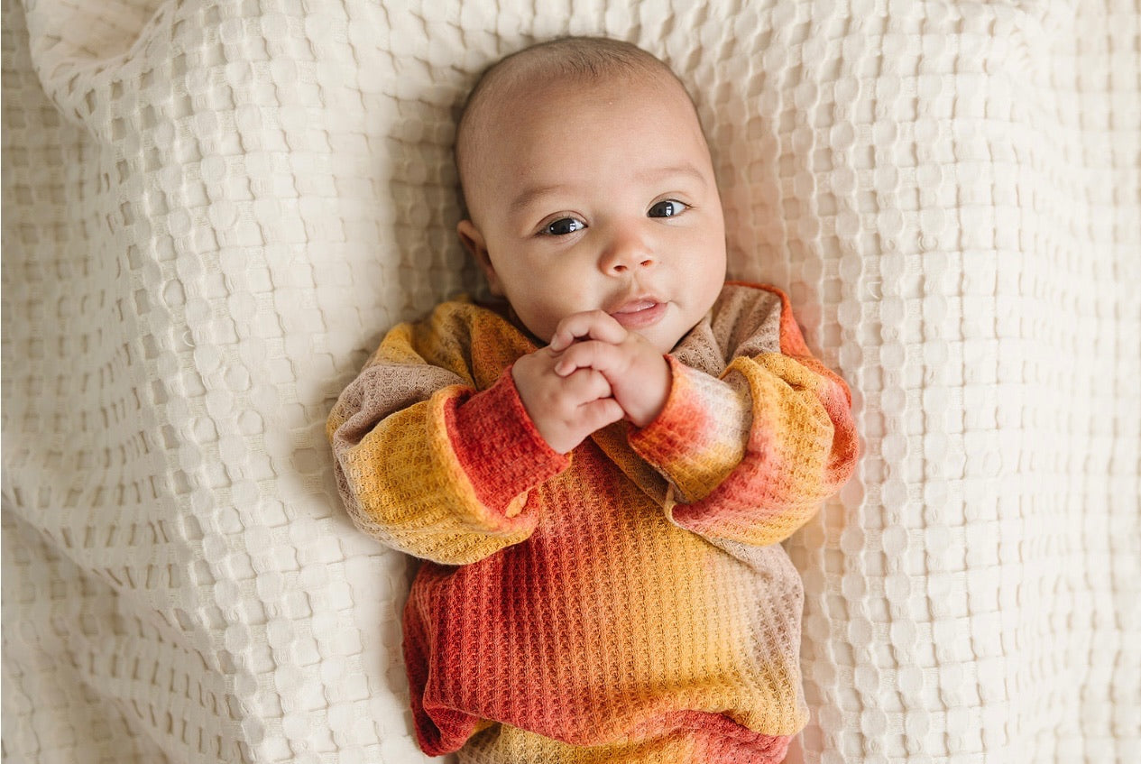 Oversized Waffle Lounge Set | Orange/Mocha Tie-Dye