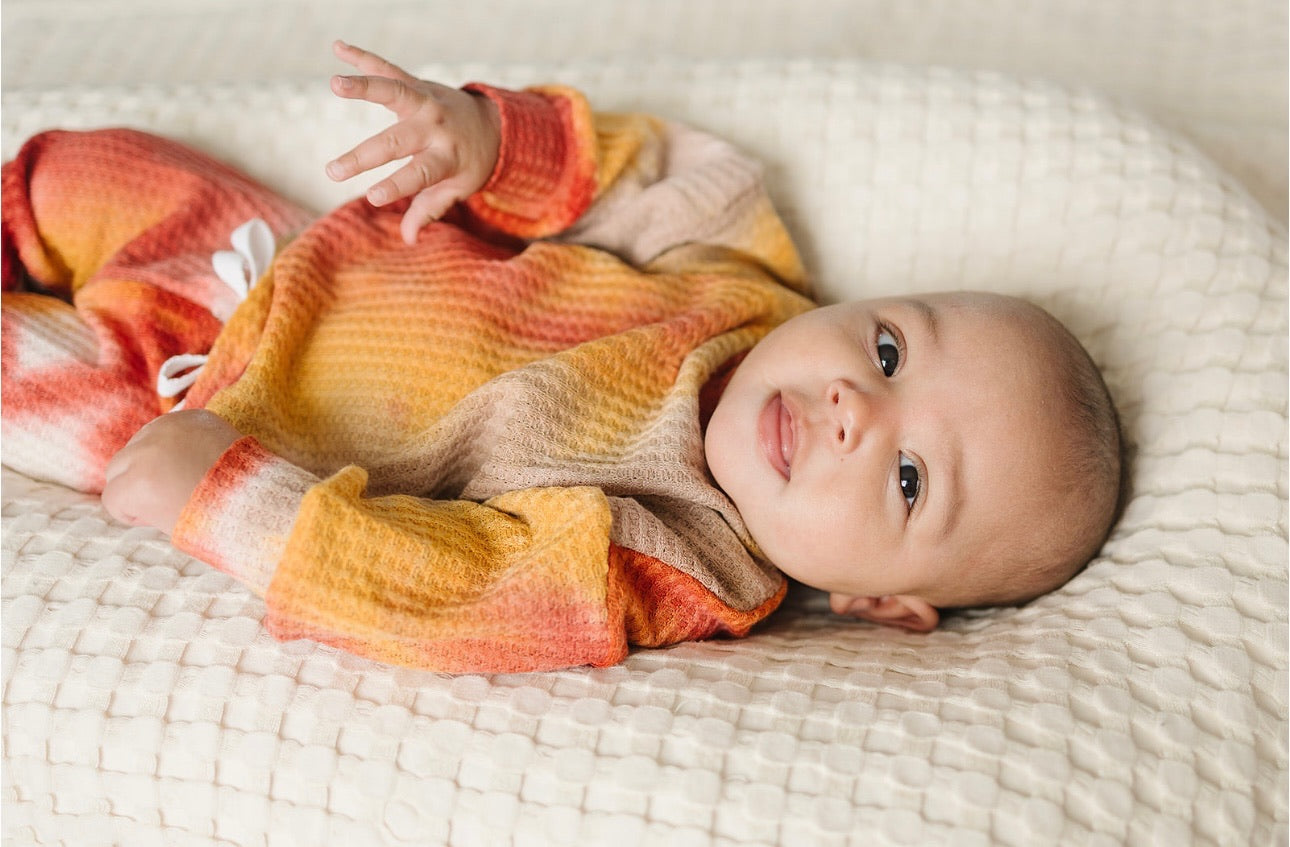 Oversized Waffle Lounge Set | Orange/Mocha Tie-Dye