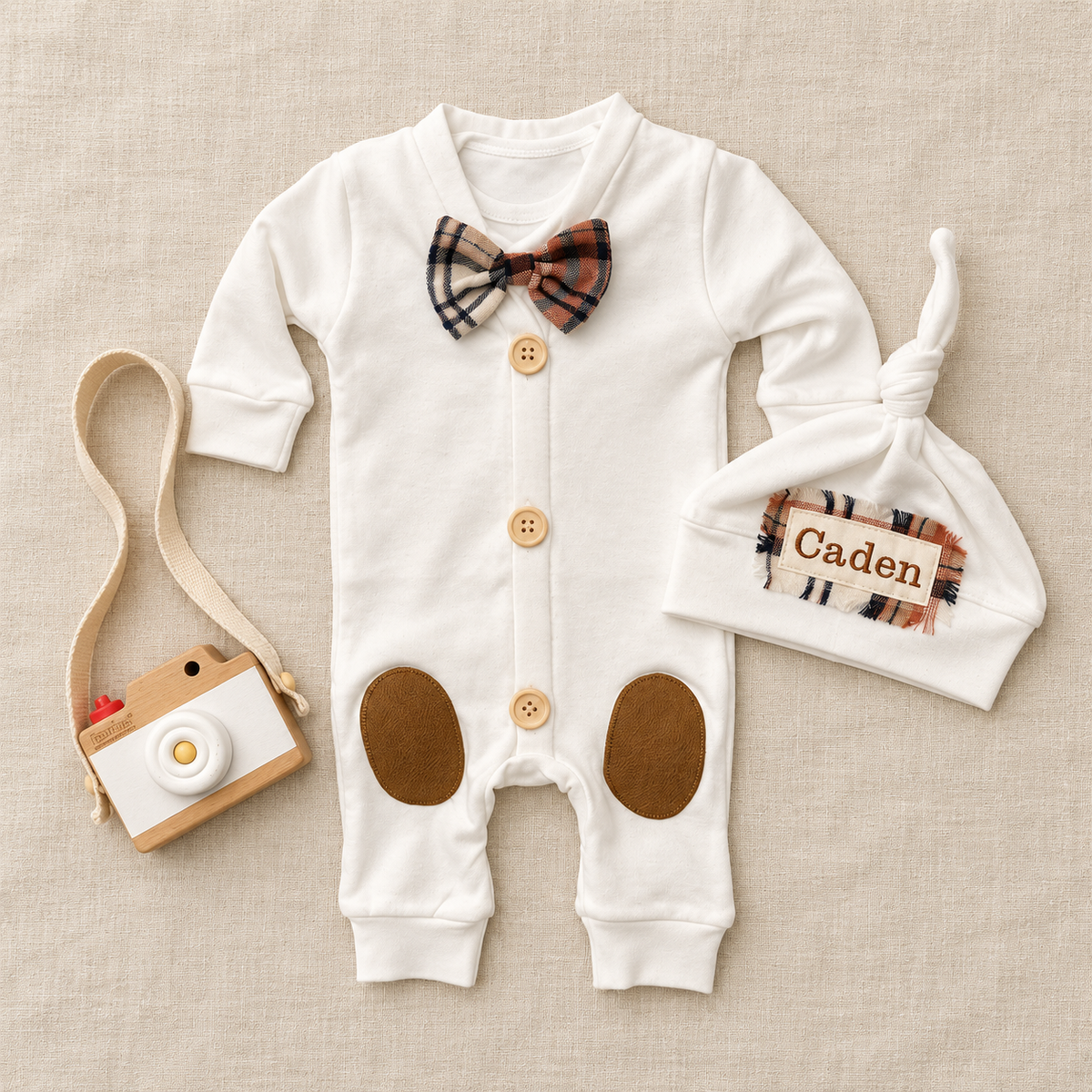 Personalized Baby Coming Home Outfit with Name Hat/ White or Navy Romper