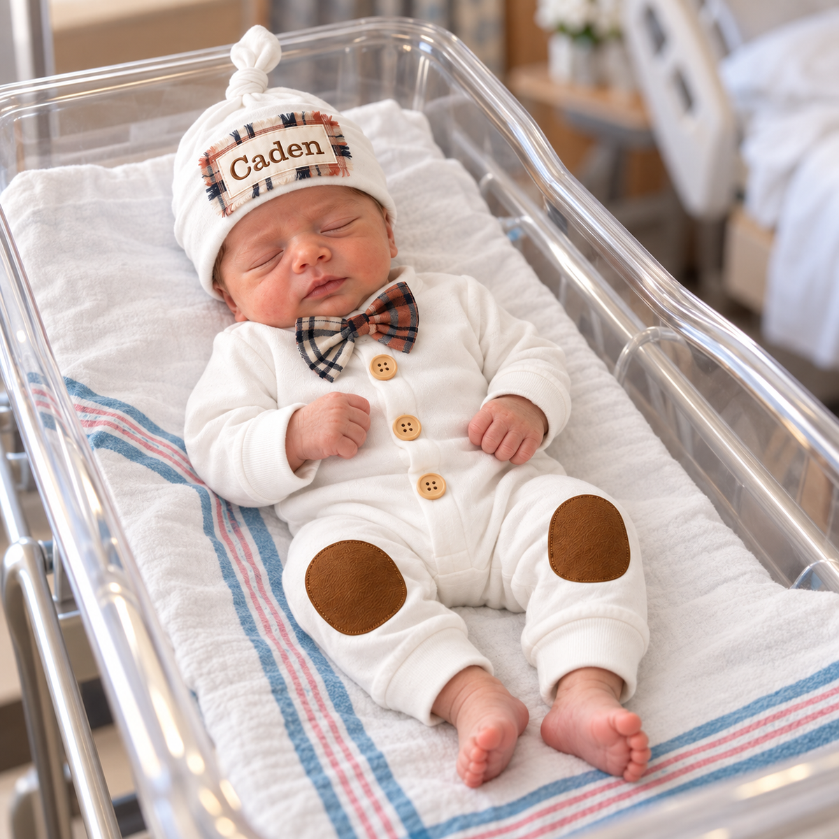 Personalized Baby Coming Home Outfit with Name Hat/ White or Navy Romper