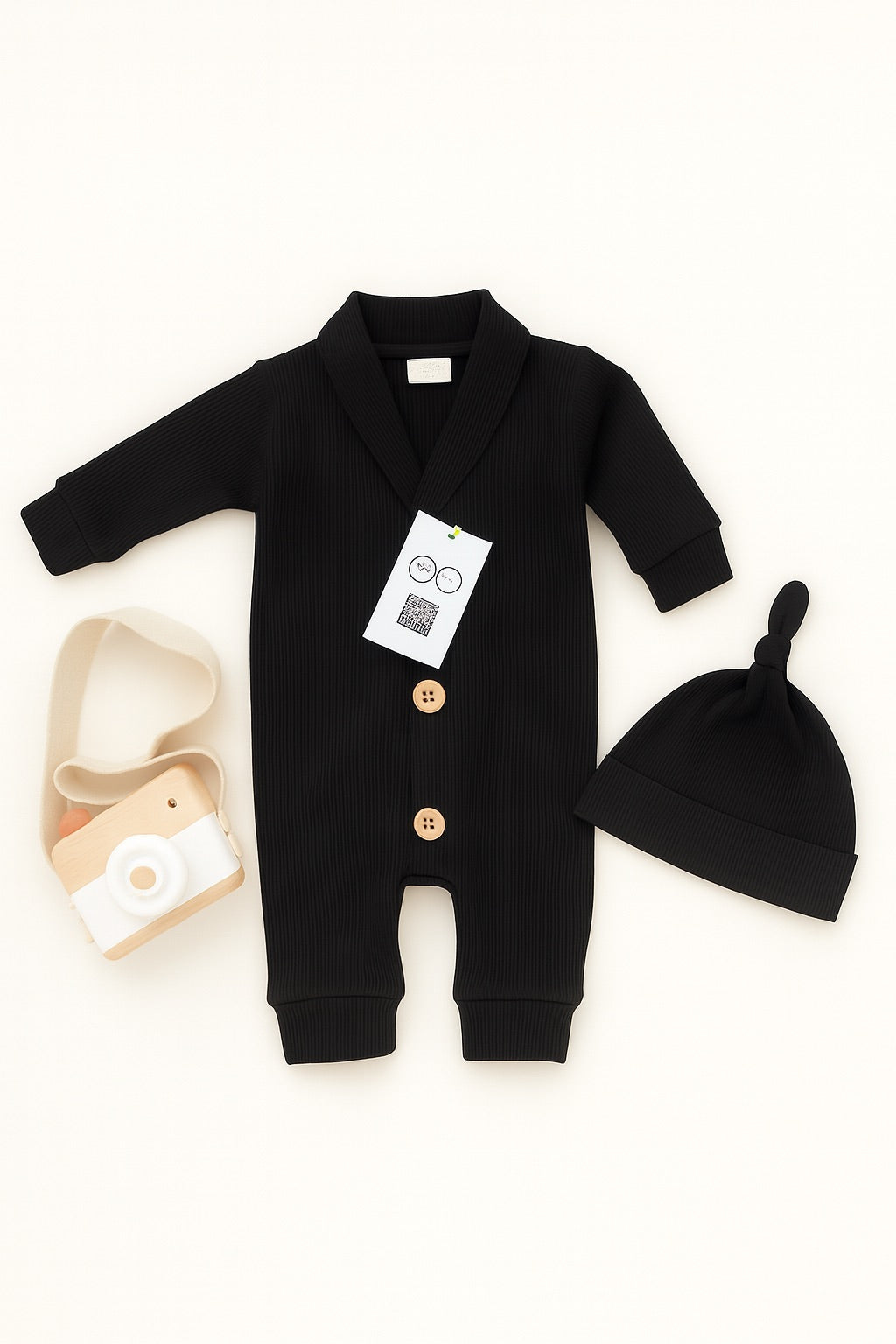 Thermal Knit Set with Optional Embroidered Hat | Black