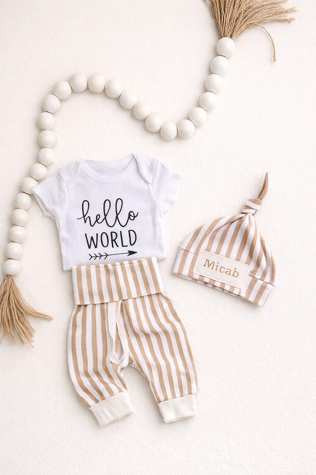 4-Piece Stripe Newborn Gift Set with Personalized Name Hat | Fuzzylilhead™