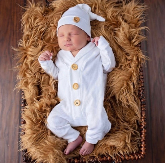 Thermal Knit Set with Optional Embroidered Hat | White