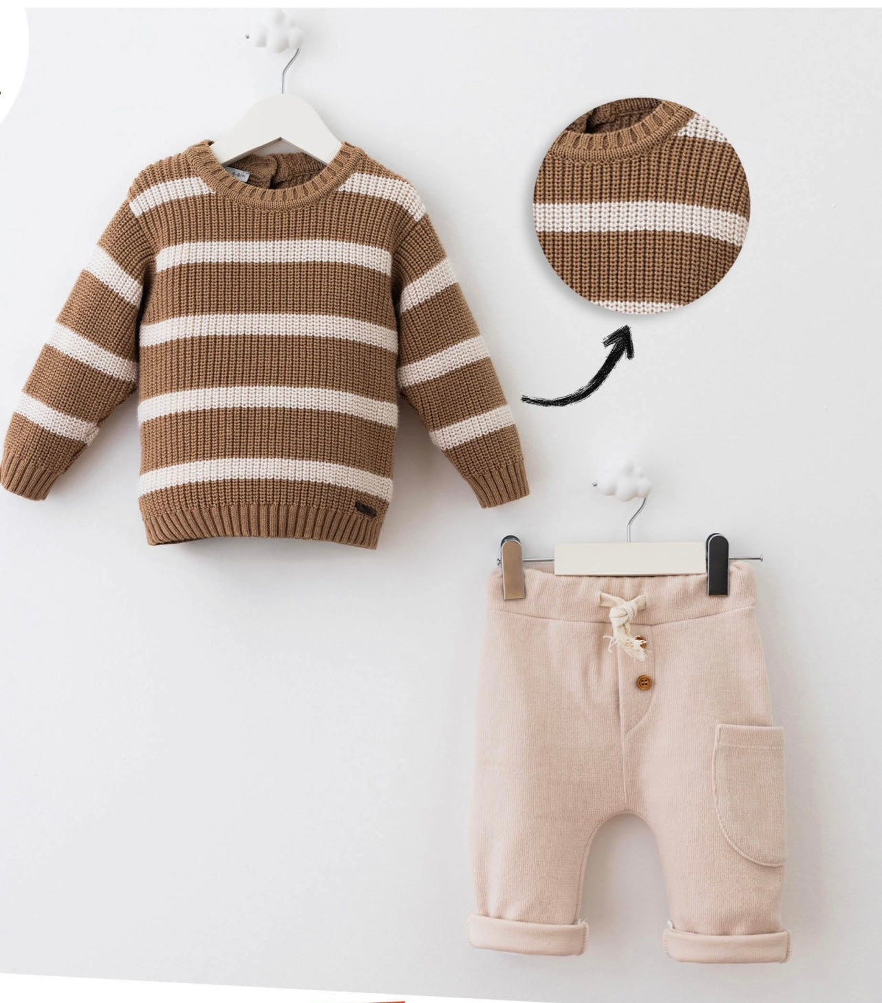 Caramel Stripe Knit Sweater Set – 100% Cotton Cozy Two-Piece